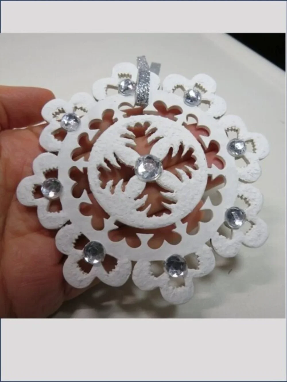White Wood Snowflake (7) Ornaments Purple Peace Bird Christmas Holiday Decor